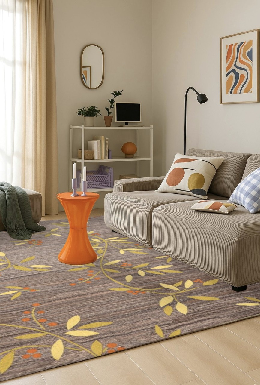 Kilim Rug Unique Orange Leaves