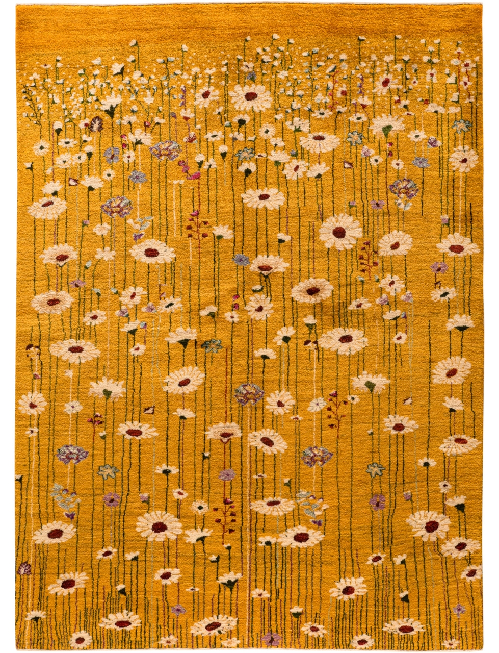 Iran Gabbeh Teppich-Unikat gelbe Blumenwiese